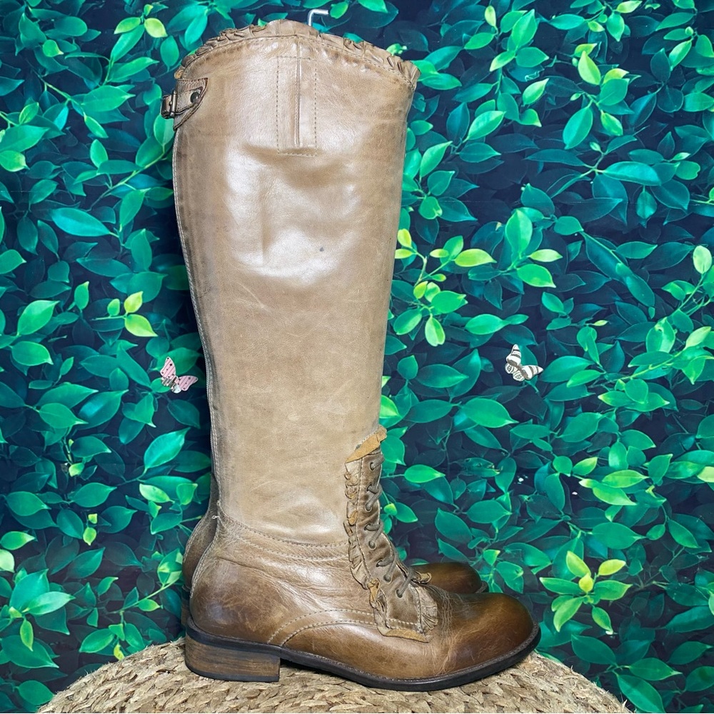 Miss Albright Tall Lace-Up Riding Boots in Brown
